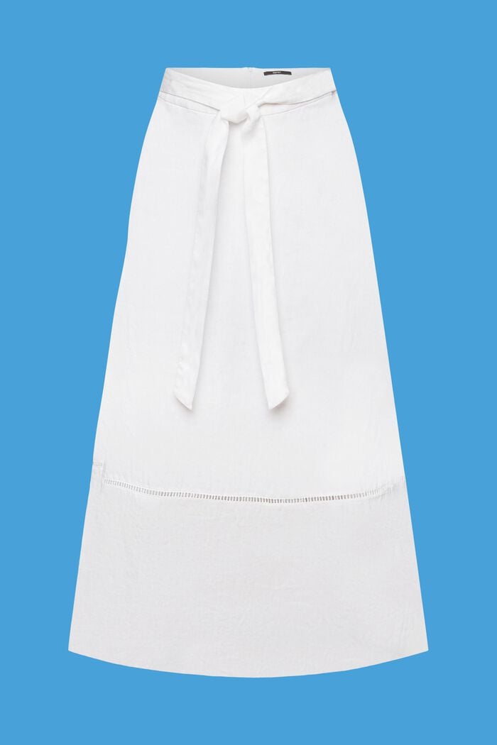 Falda midi con cinturón en 100 % lino, WHITE, detail image number 6