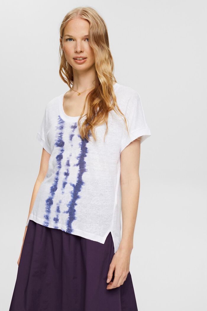 Camiseta de rayas batik, 100% lino, WHITE, detail image number 0