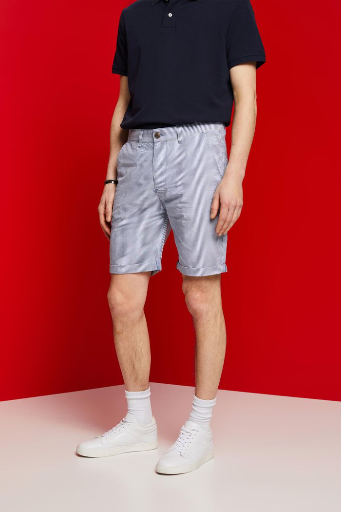 Pantalón corto estilo chino a rayas, 100% algodón, BLUE, detail image number 0