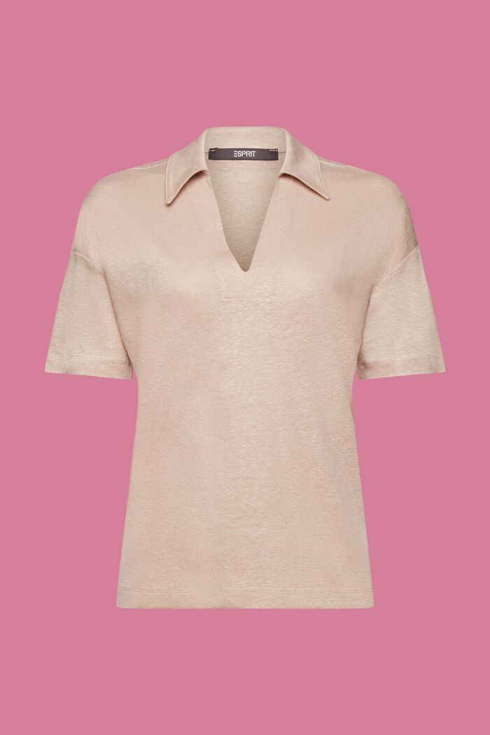 Camiseta con cuello estilo polo, en 100% lino, LIGHT TAUPE, detail image number 6