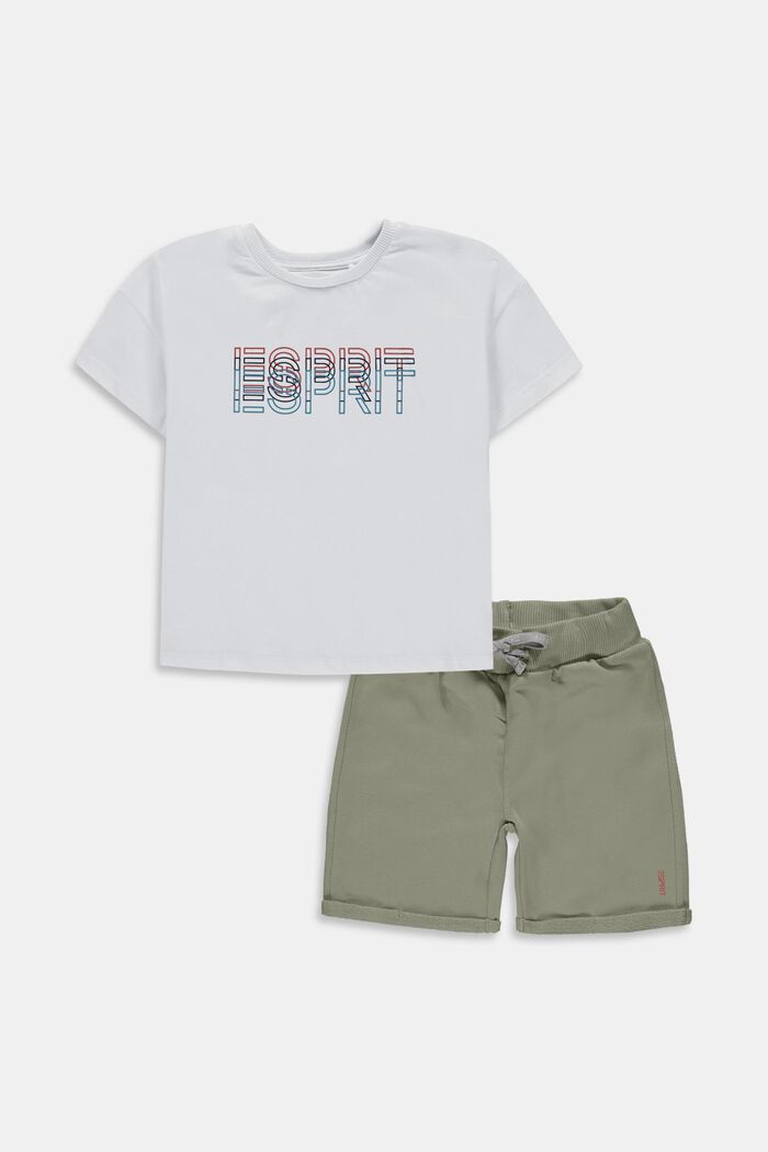 Conjunto combinado: camiseta con logotipo estampado y pantalones cortos, WHITE, detail image number 0