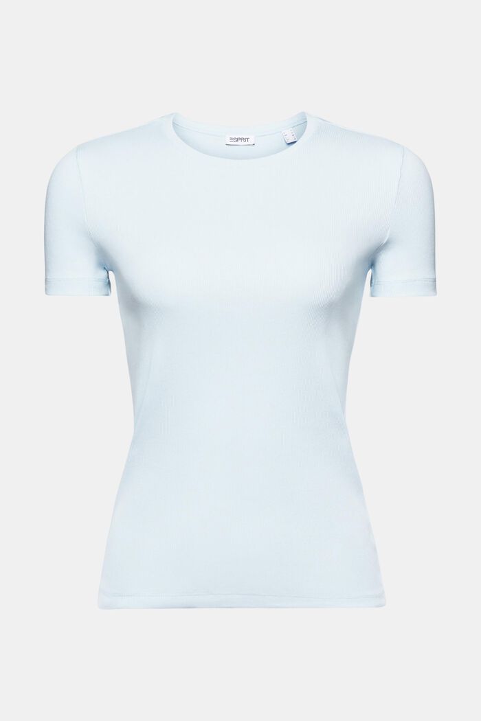 Camiseta de cuello ceñido en jersey de algodón, PASTEL BLUE, detail image number 6