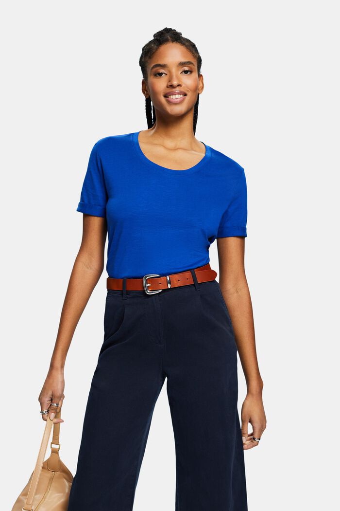 Camiseta flameada con cuello redondo, BRIGHT BLUE, detail image number 0
