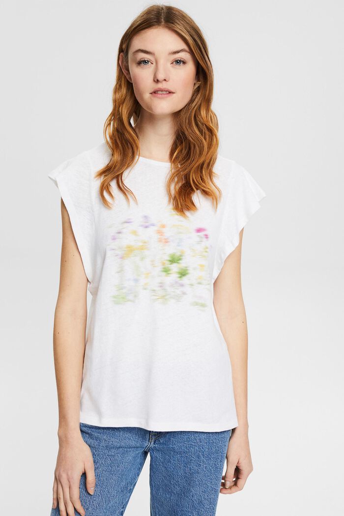 Con lino: camiseta estampada, WHITE, detail image number 0