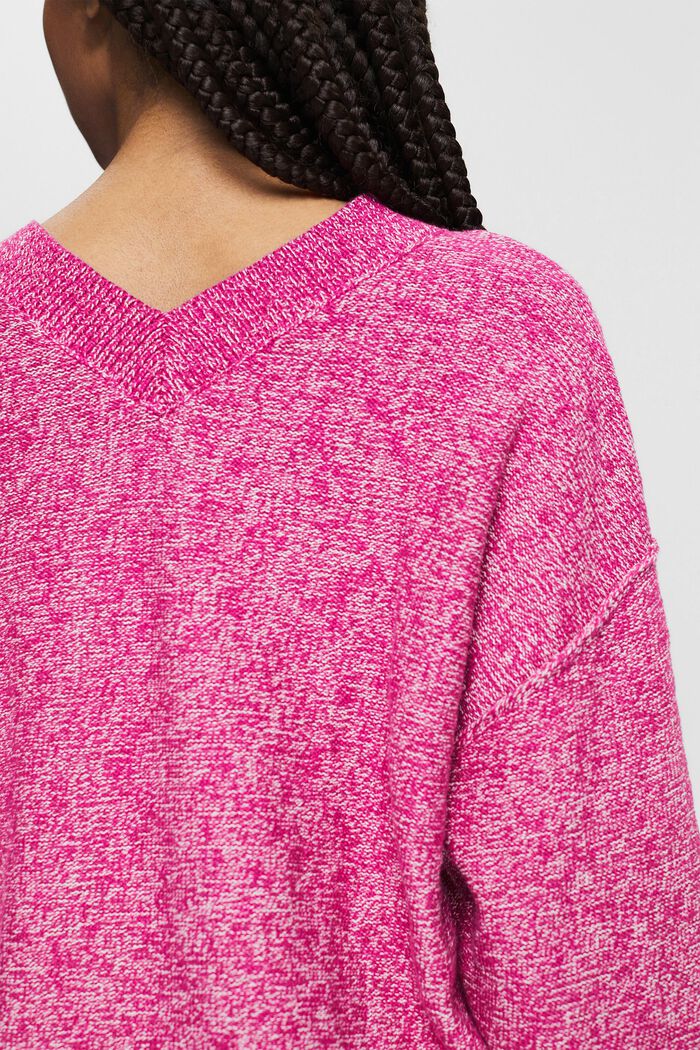 Jersey con cuello pico de lino, PINK FUCHSIA, detail image number 2