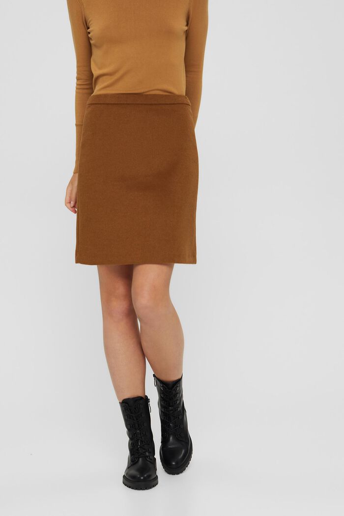 Con lana: minifalda con corte línea en A, TOFFEE, detail image number 0