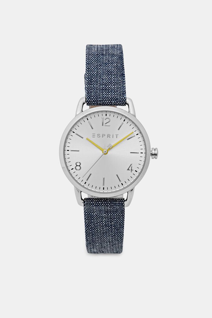 Reloj de acero inoxidable con correa de tejido vaquero, BLUE, detail image number 0