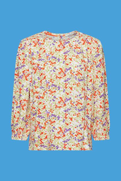 Blusa floral con mangas 3/4, OFF WHITE, overview