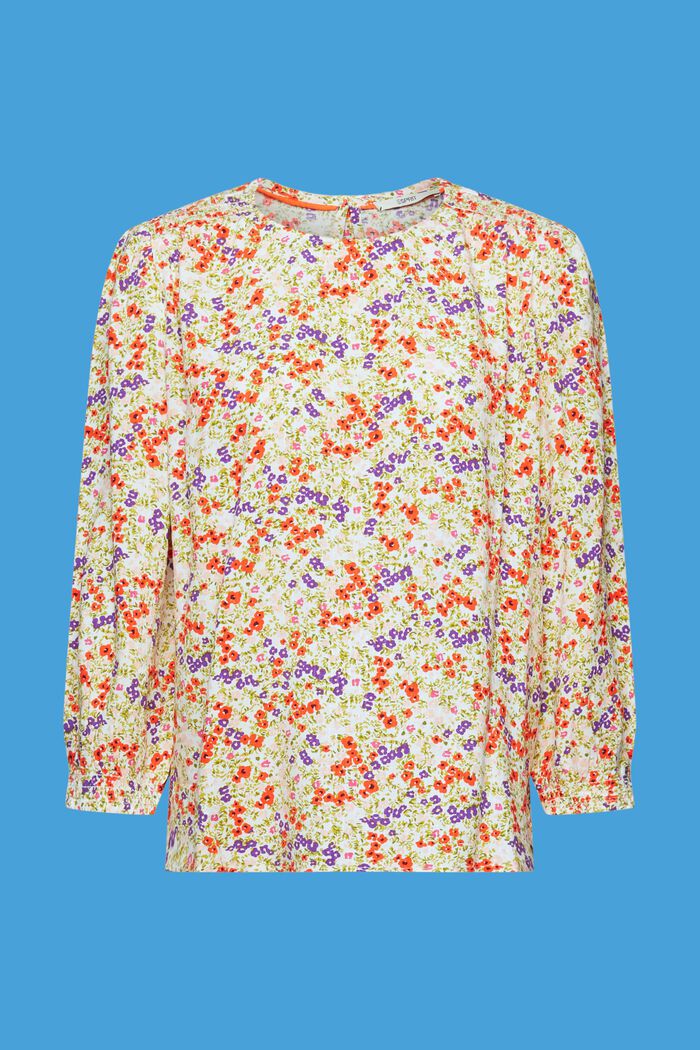 Blusa floral con mangas 3/4, OFF WHITE, detail image number 6