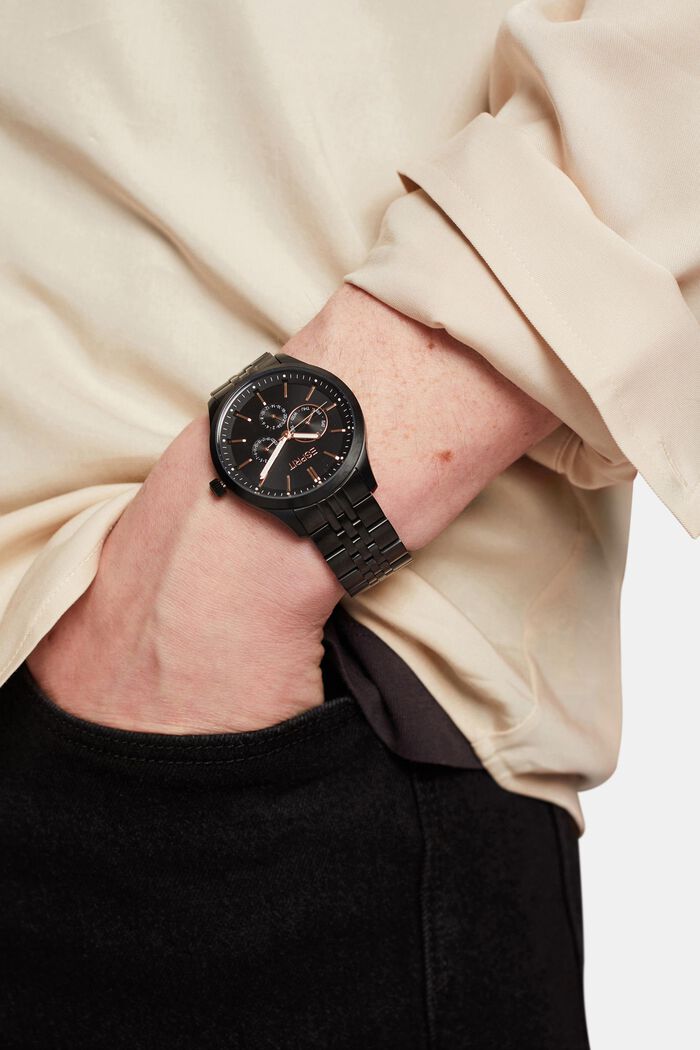 Reloj de acero inoxidable con pulsera de eslabones, BLACK, detail image number 2