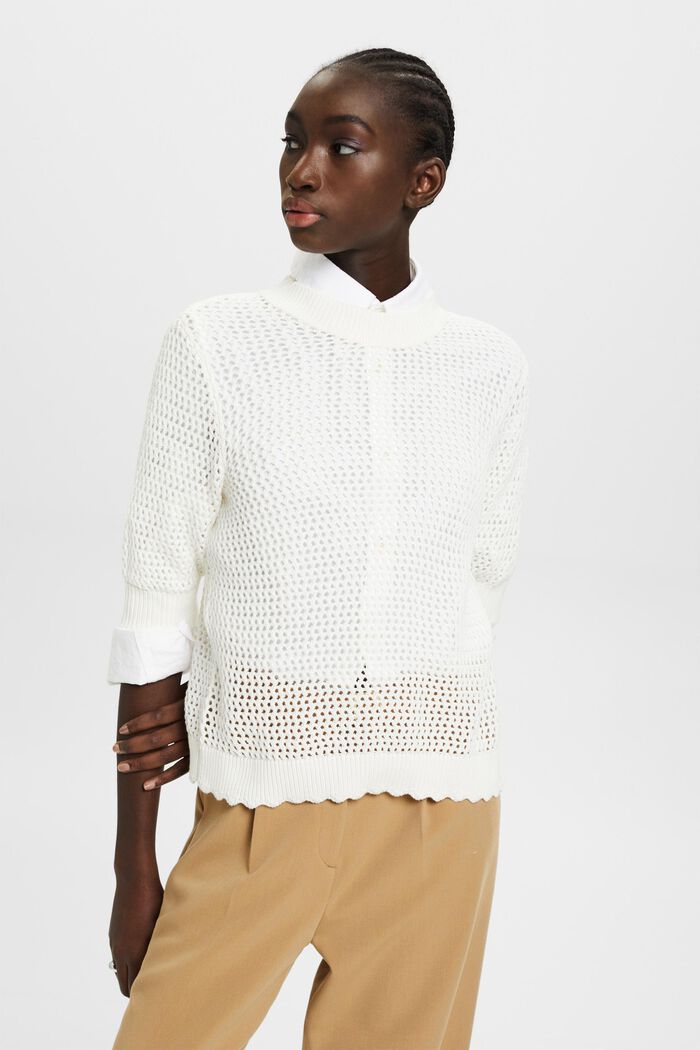 Jersey de malla en algodón sostenible, OFF WHITE, detail image number 0