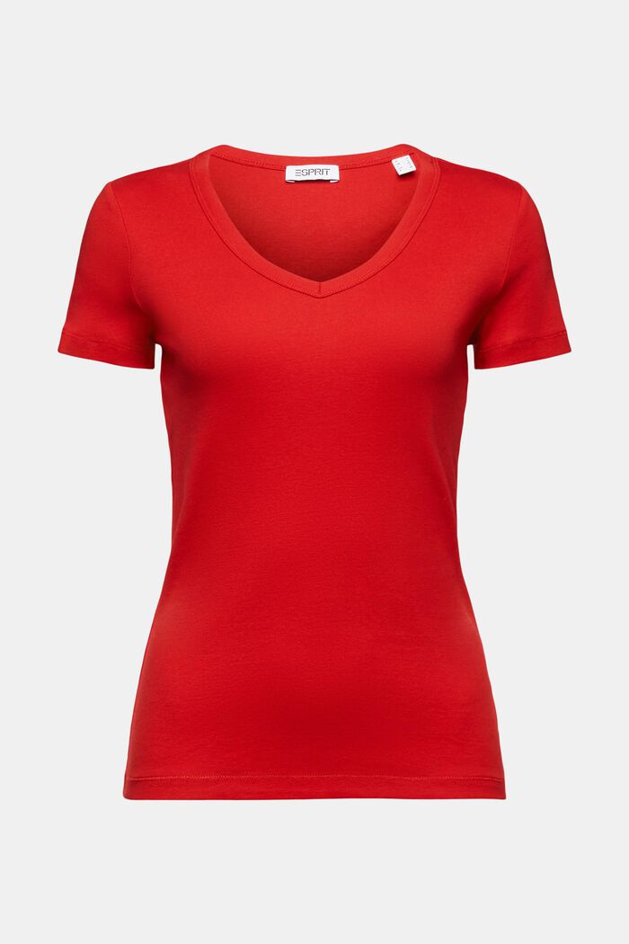 Camiseta de algodón con cuello en pico, DARK RED, detail image number 5