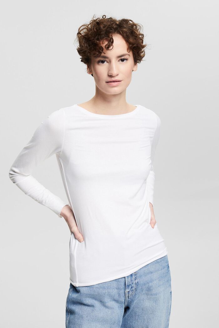 Camiseta de manga larga confeccionada en una mezcla de algodón ecológico, NEW WHITE, detail image number 0