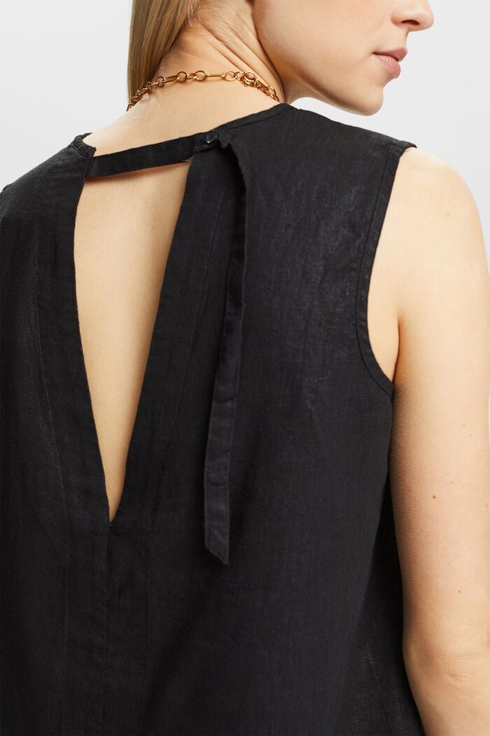 Blusa en mezcla de lino y espalda abierta, BLACK, detail image number 3