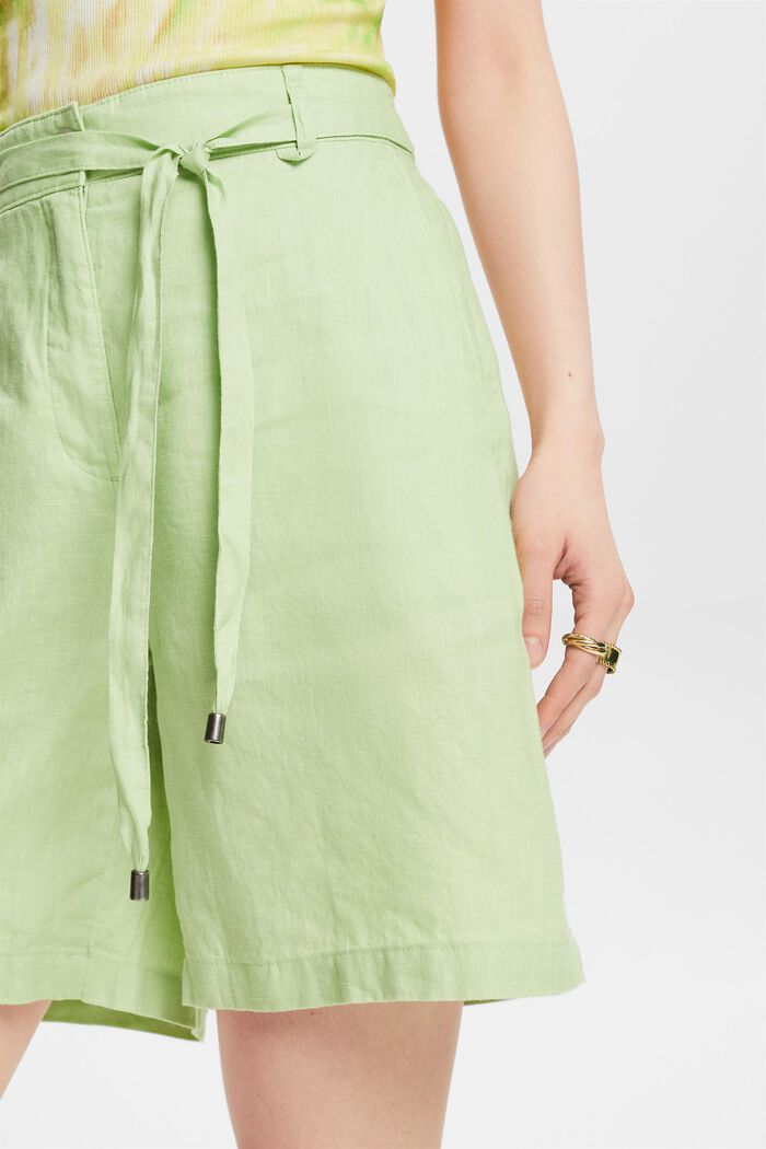 Pantalón corto de lino wide leg, LIGHT GREEN, detail image number 3