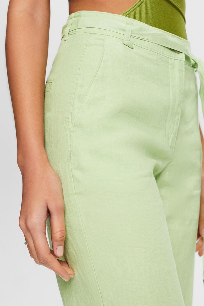 Pantalón wide leg de lino con cinturón, LIGHT GREEN, detail image number 4