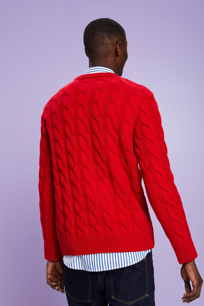 Jersey de punto trenzado de lana, DARK RED, detail image number 4