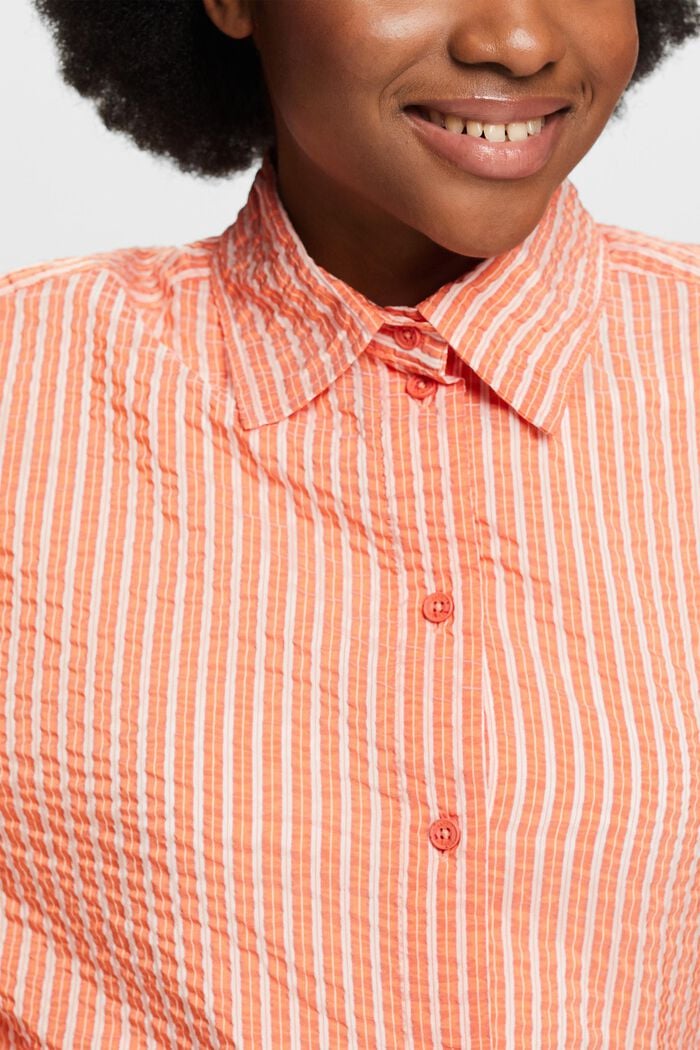 Blusa camisera de rayas con efecto arrugado, BRIGHT ORANGE, detail image number 3