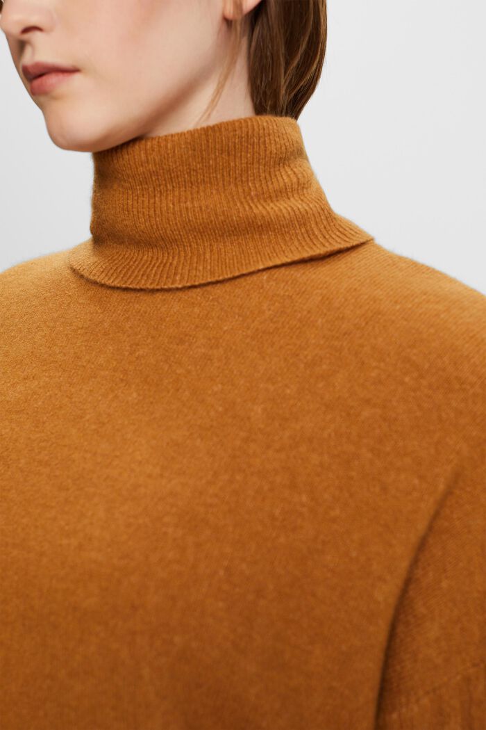 Jersey de cuello alto en mezcla de lana, CARAMEL, detail image number 2