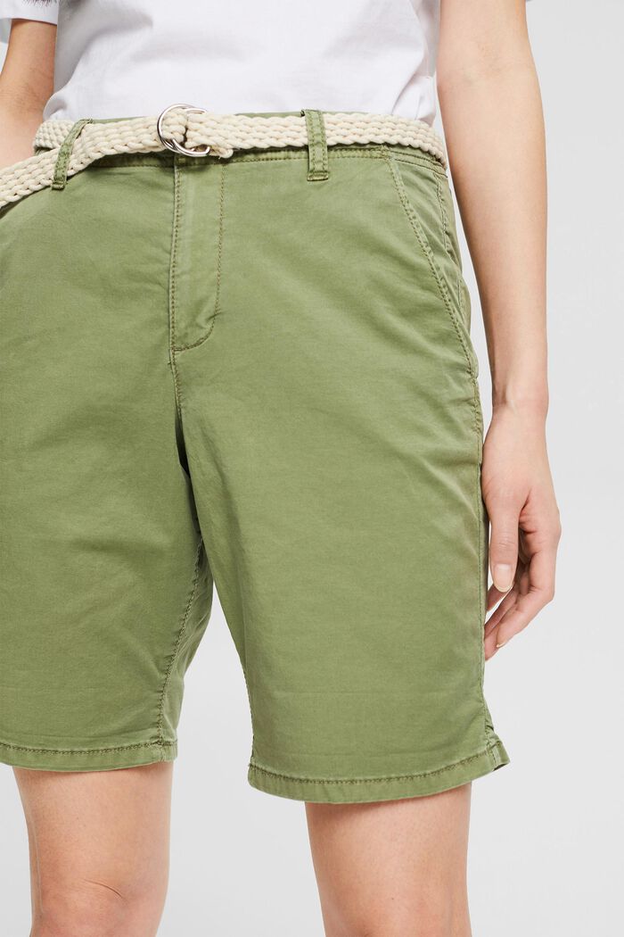 Pantalones cortos con cinturón tejido, LIGHT KHAKI, detail image number 0