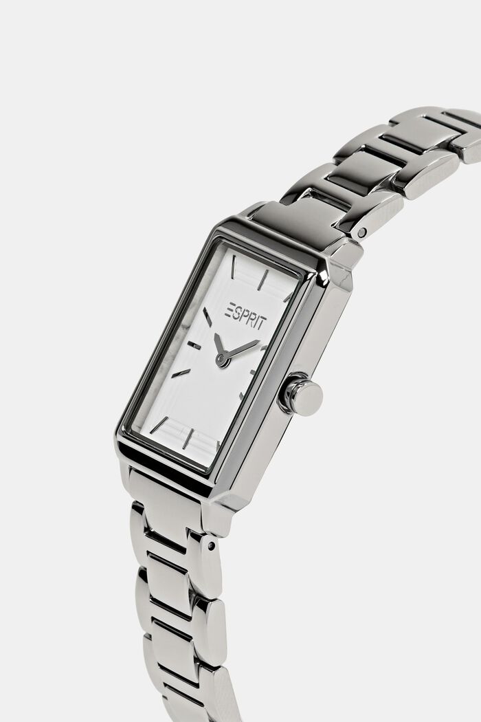 Reloj de acero inoxidable con pulsera de piel, SILVER, detail image number 1