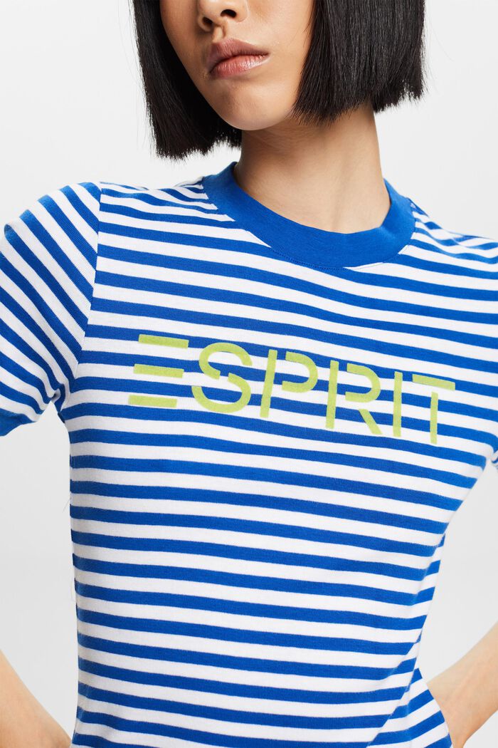 Camiseta de algodón con logotipo a rayas, BRIGHT BLUE, detail image number 2