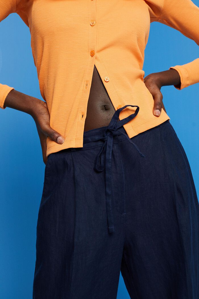 Pantalones de lino con pernera ancha, NAVY, detail image number 2