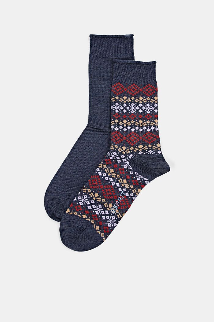 Pack de 2 pares de calcetines con diseño noruego, DARK BLUE MELANGE, detail image number 0