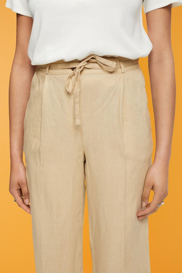 Pantalones de lino con pernera ancha, SAND, detail image number 2