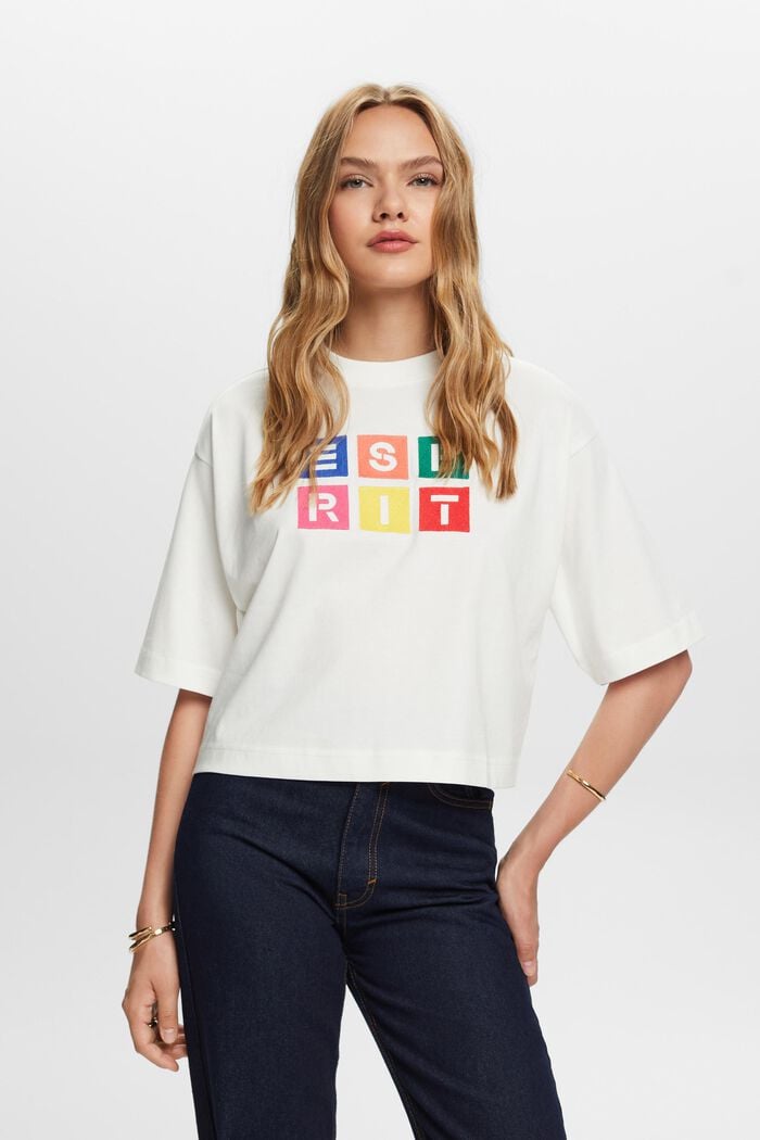 Camiseta de algodón con logotipo bordado, OFF WHITE, detail image number 0