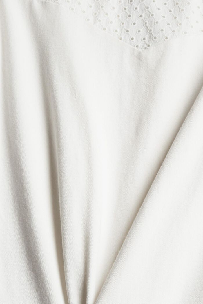 Camiseta con bordado calado, algodón ecológico, OFF WHITE, detail image number 4