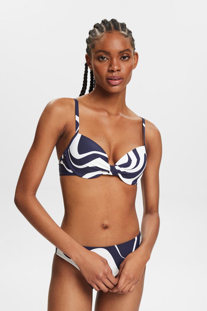 Top de bikini estampado con relleno y aros, NAVY, detail image number 0