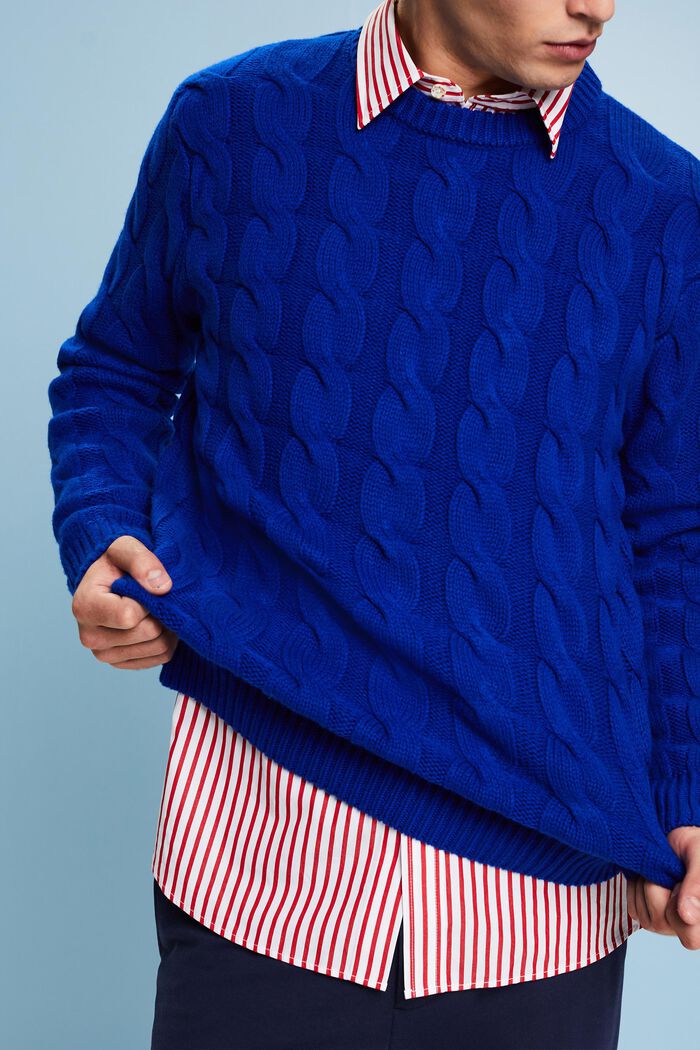 Jersey de punto trenzado de lana, DARK BLUE, detail image number 3