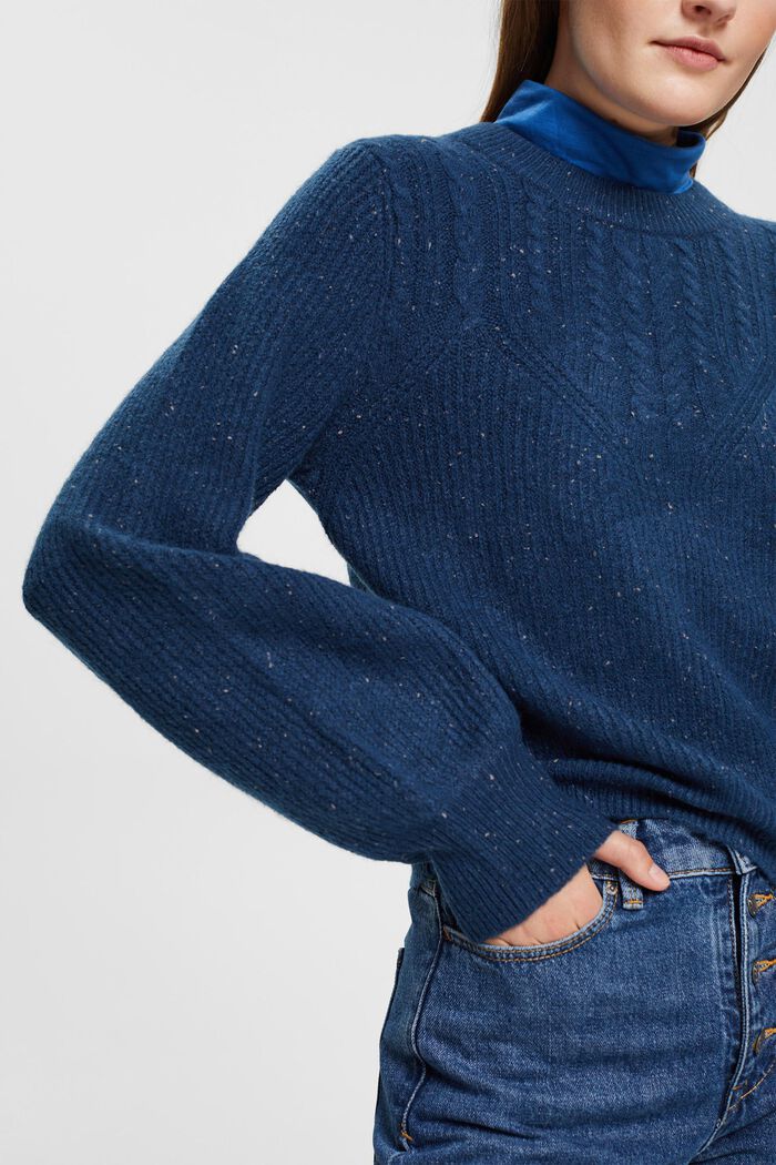 Jersey de punto trenzado, mezcla de lana, PETROL BLUE, detail image number 0
