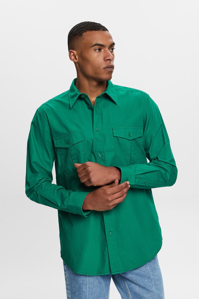 Camisa estilo militar de algodón, DARK GREEN, detail image number 0