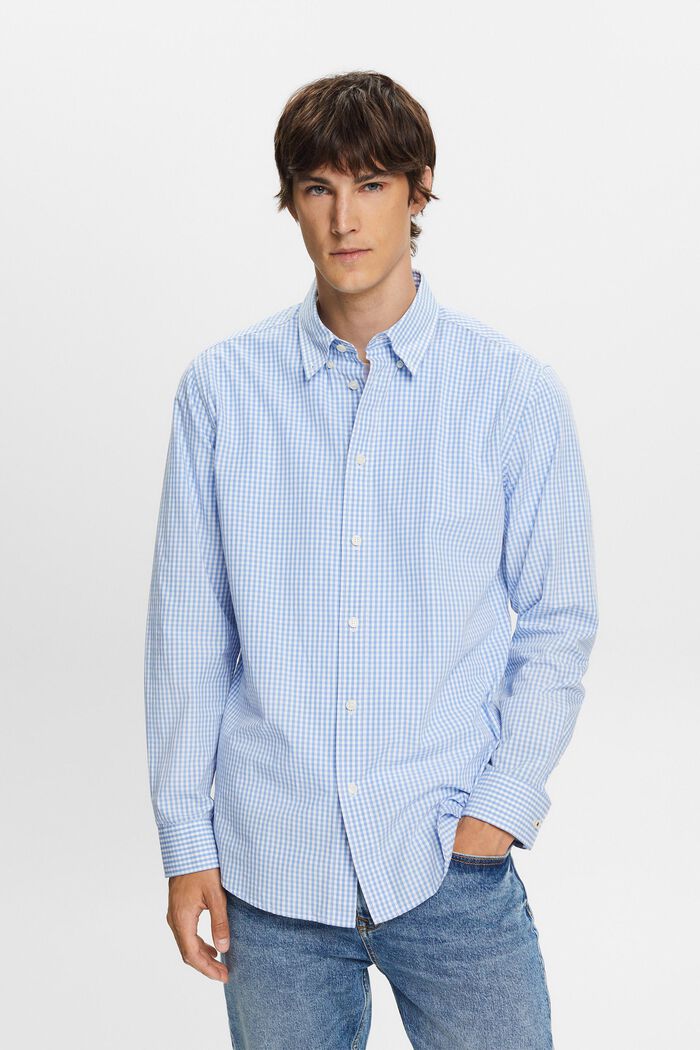 Camisa de cuadros vichy con cuello abotonado, 100% algodón, BRIGHT BLUE, detail image number 0
