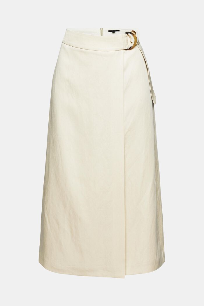 Con lino: falda midi con efecto cruzado, LIGHT BEIGE, detail image number 6