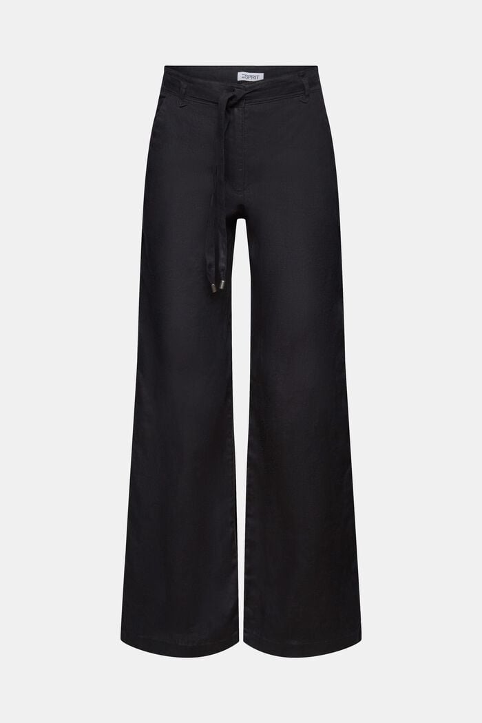 Pantalón wide leg de lino con cinturón, BLACK, detail image number 7
