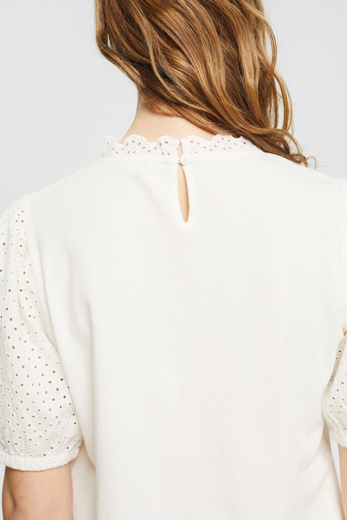 Camiseta con bordado calado, algodón ecológico, OFF WHITE, detail image number 5