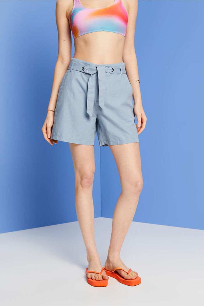 Pantalones cortos con lazada, mezcla de algodón y lino, LIGHT BLUE LAVENDER, detail image number 0