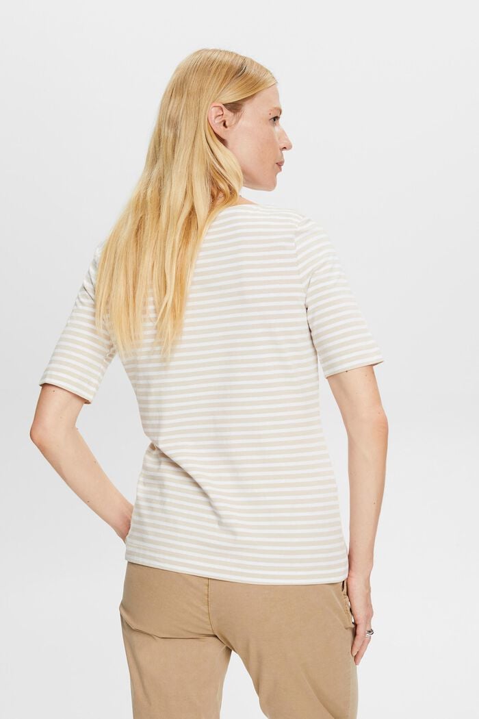 Camiseta de algodón a rayas con cuello barco, LIGHT TAUPE, detail image number 3