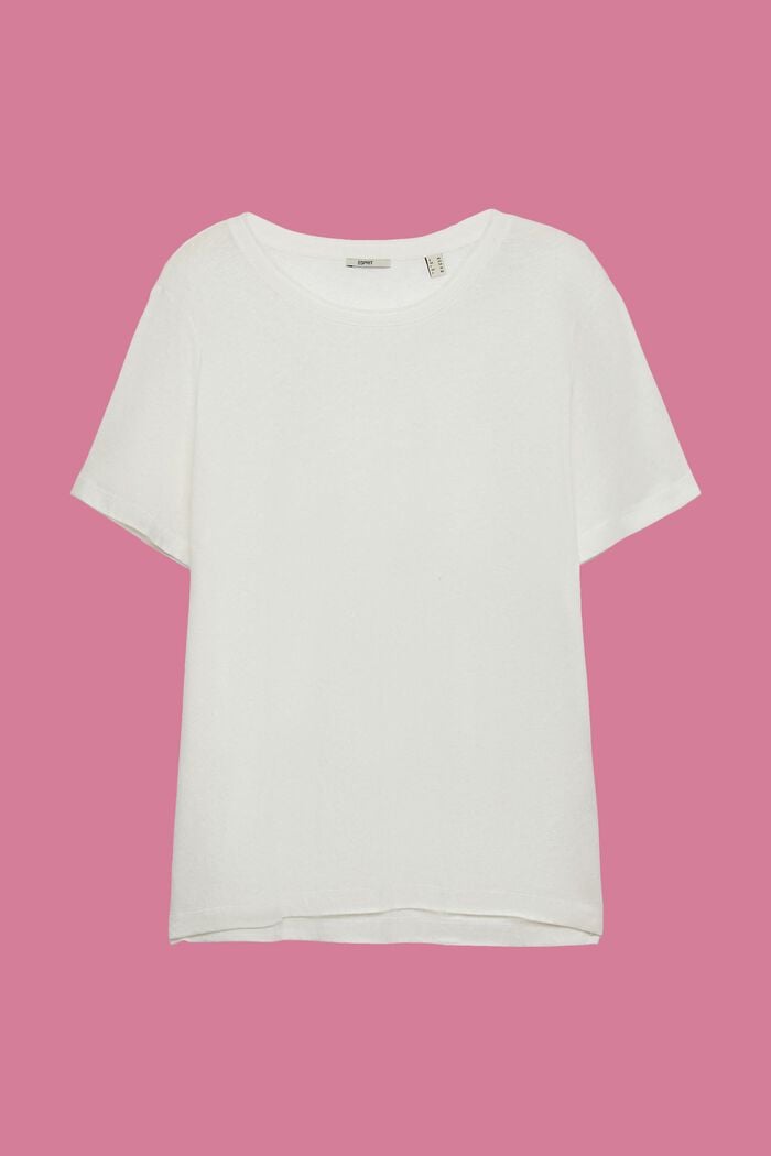CURVY Camiseta en mezcla de algodón y lino, OFF WHITE, detail image number 0