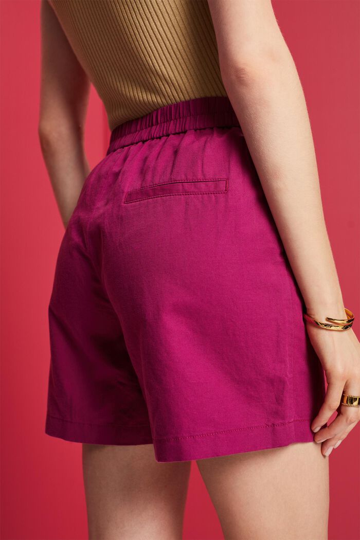 Pantalones cortos sin cierre, mezcla de lino y algodón, DARK PINK, detail image number 4