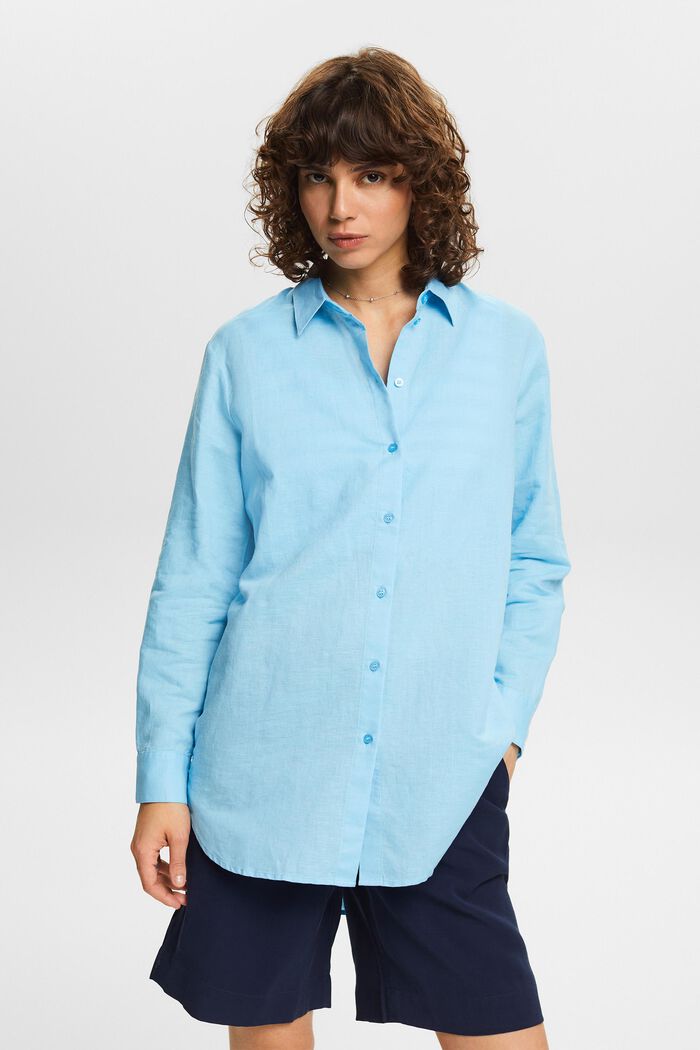 Camisa de lino y algodón, LIGHT TURQUOISE, detail image number 0