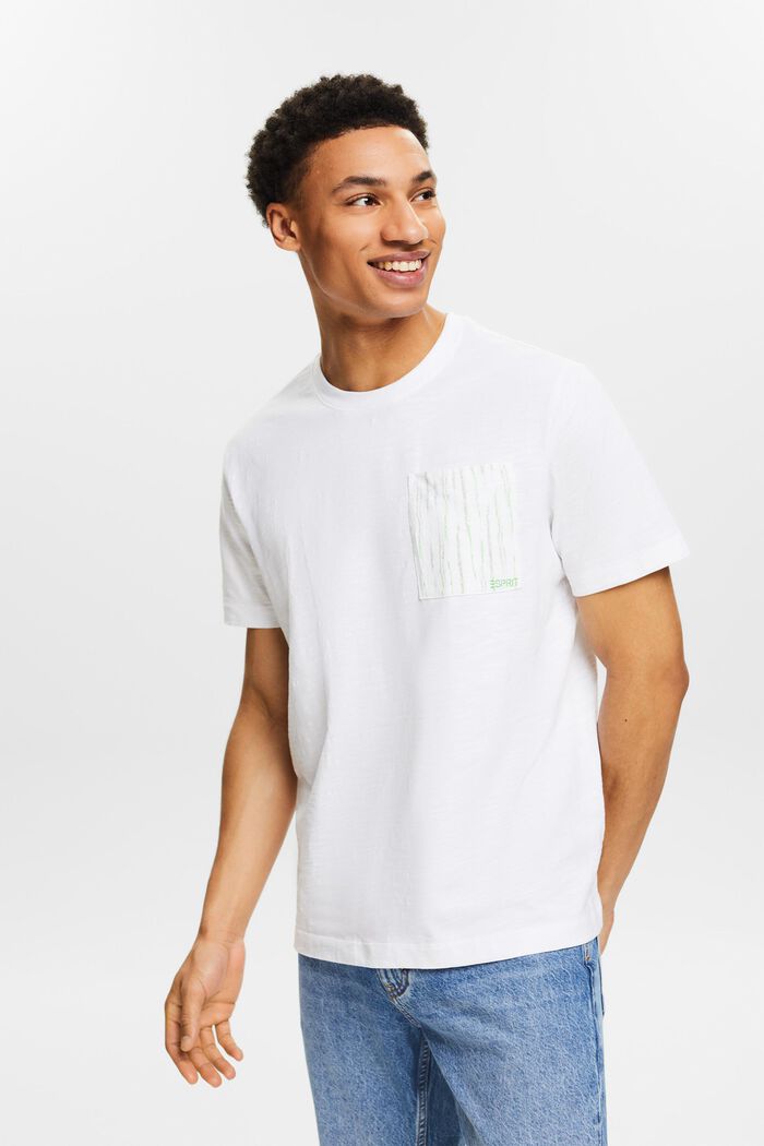 Camiseta algodón flameado logotipo bolsillo, WHITE, detail image number 0