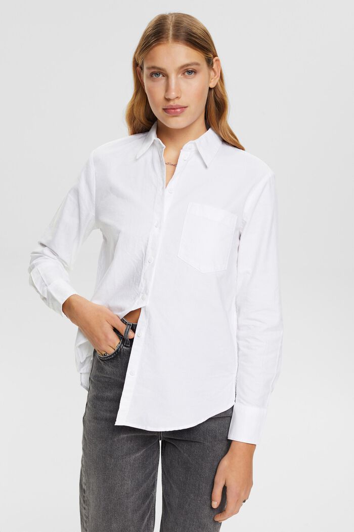 Blusa de algodón con bolsillo, WHITE, detail image number 0