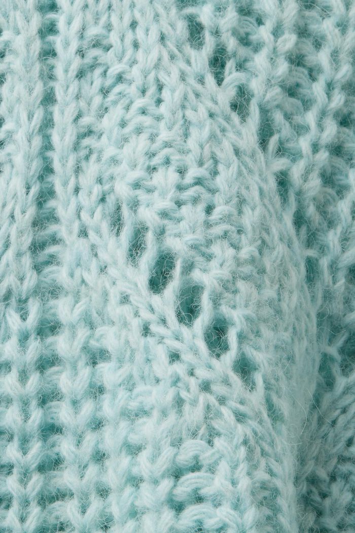 Jersey de punto abierto de mezcla de lana, LIGHT AQUA GREEN, detail image number 5