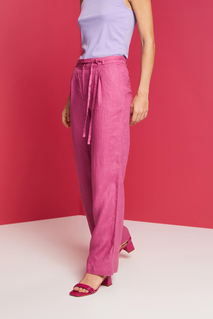 Pantalones de lino con pernera ancha, VIOLET, detail image number 0