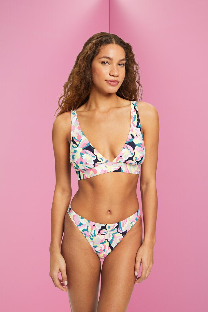 Top de bikini acolchado con estampado floral, NAVY, detail image number 1