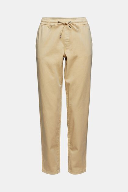 Pantalón con cordón en la cintura de algodón Pima, SAND, overview